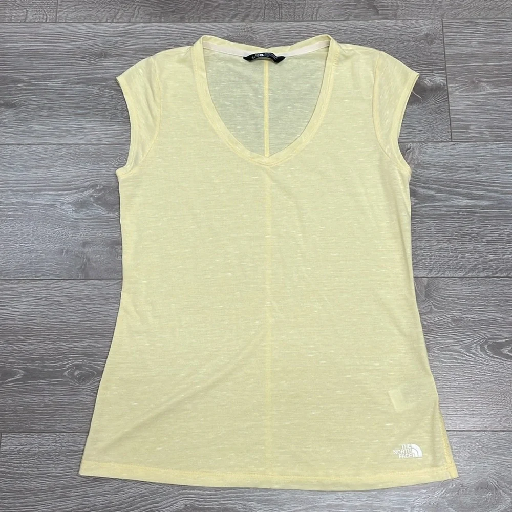 The North Face V-Neck Slub Cap Sleeve Tee Yellow M - Picture 3 of 12